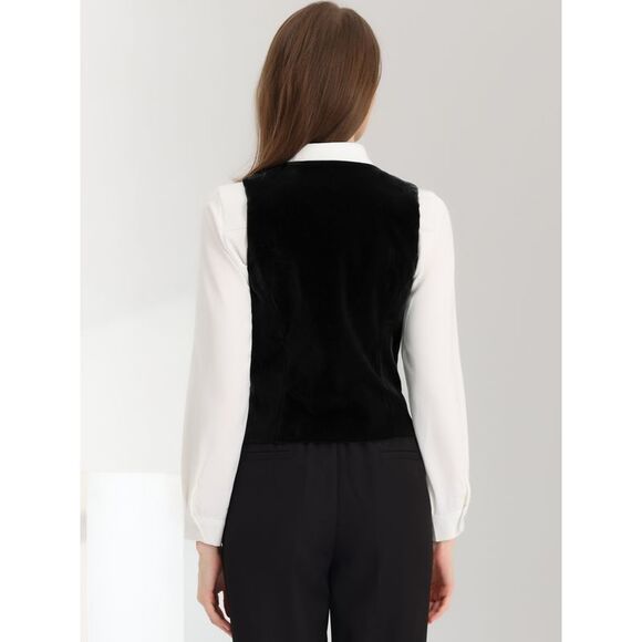 Velvet Suit Waistcoat Retro Sleeveless Steampunk Blazer Dressy Vest Black - Picture 3 of 5